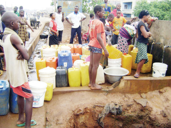 Community gathering for water collection - showing the collective need for clean water access